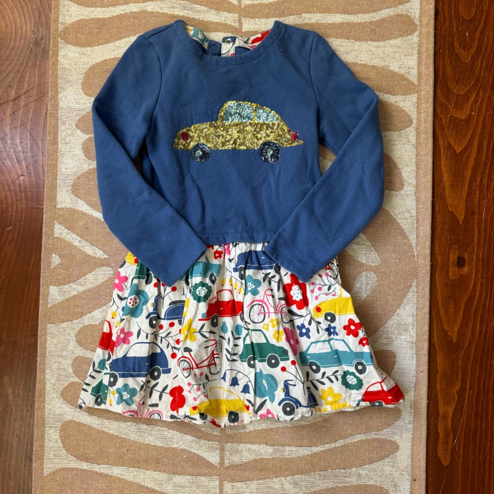 Mini Boden Jersey Top Dress with Sequins Taxi Cab Design